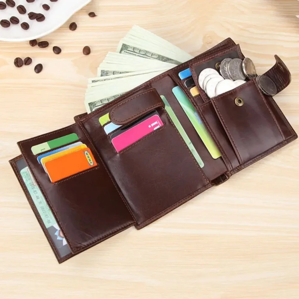 

Man Fashion Wallets Bag Purse Fold Anti Theft Business Card Holder Pocket ID Bag Vertical Vintage Leather Wallet for Men