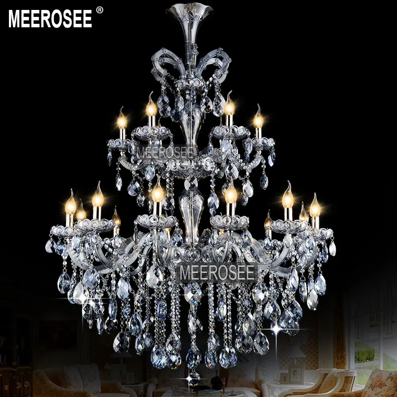 

Meerosee Luxurious Light Blue Maria Theresa Large Crystal Chandelier Light Crystal Lighting Fitting lustres pendentes 18 Lamps