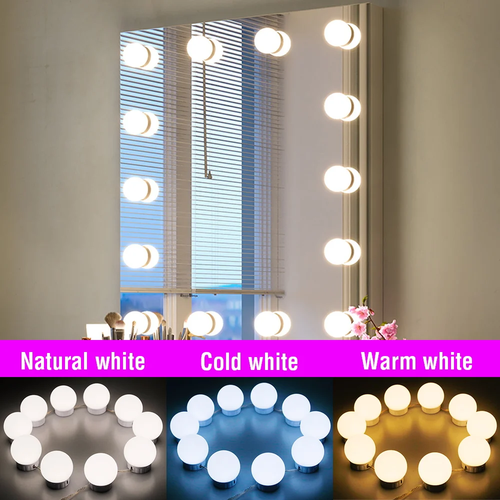 Lampes LED USB pour miroir de courtoisie, miroirs de maquillage pour coiffeuse, 3 couleurs, réglables par tactile, pour éclairage d'appoint dans la maison, la chambre à coucher et la salle de bain.