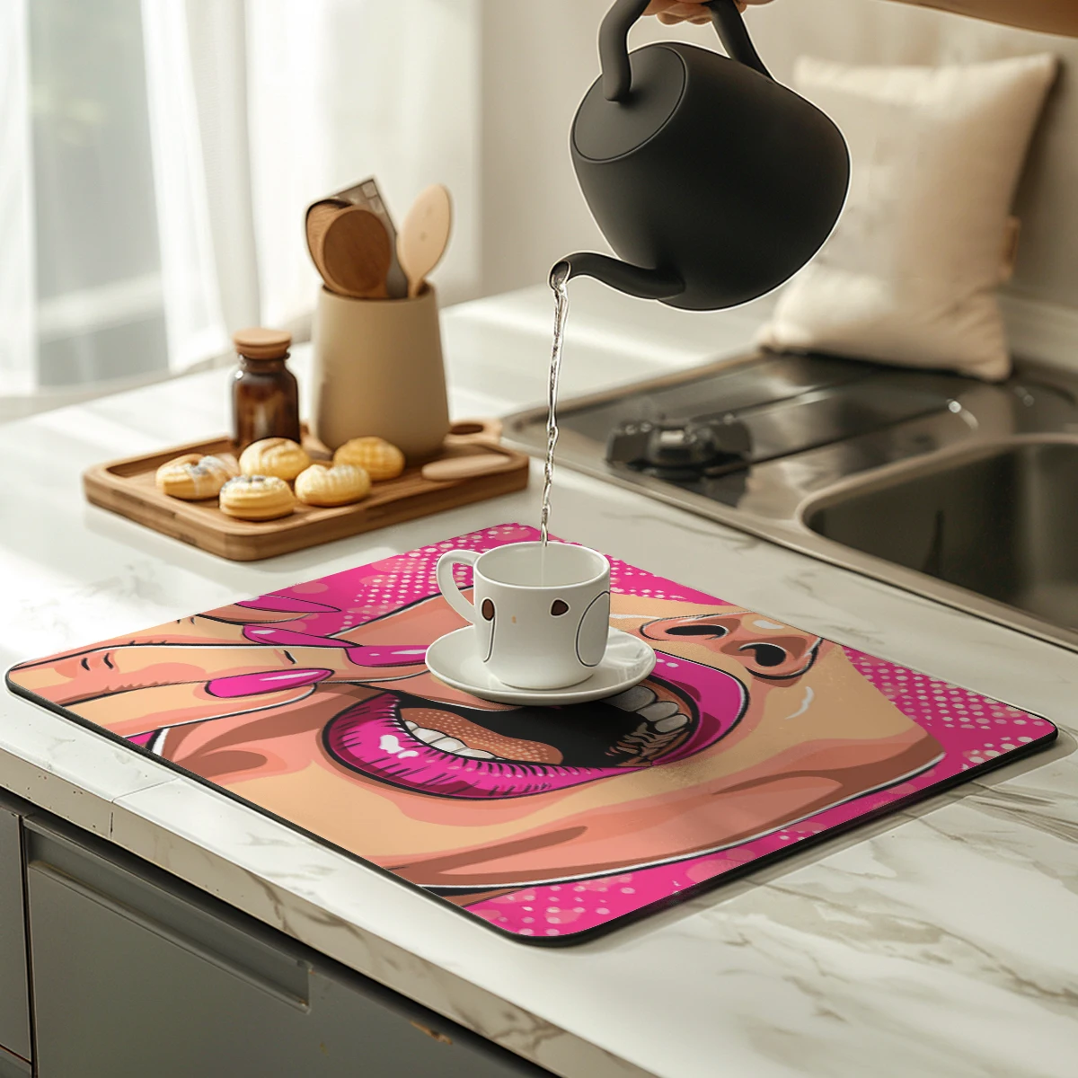 Tapis de séchage de vaisselle absorbant, rouge à lèvres rose, égouttoir de bureau, degré de chaleur, compteur de polymères, napperon de cuisine, proximité non ald