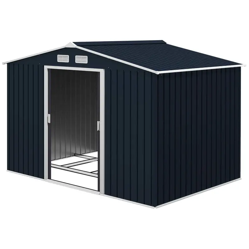 Caseta de Almacenamiento para Jardín Resistente, Construcción de Acero Galvanizado, 4 Aberturas de Ventilación y Puerta Corredera para un Fácil Acceso