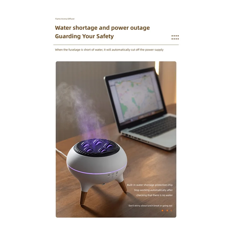 A59E-Essential Oil Diffuser 350Ml Cool Mist Diffuser HumidifierเปลวไฟและVolcano Waterless Auto-OffสําหรับHome