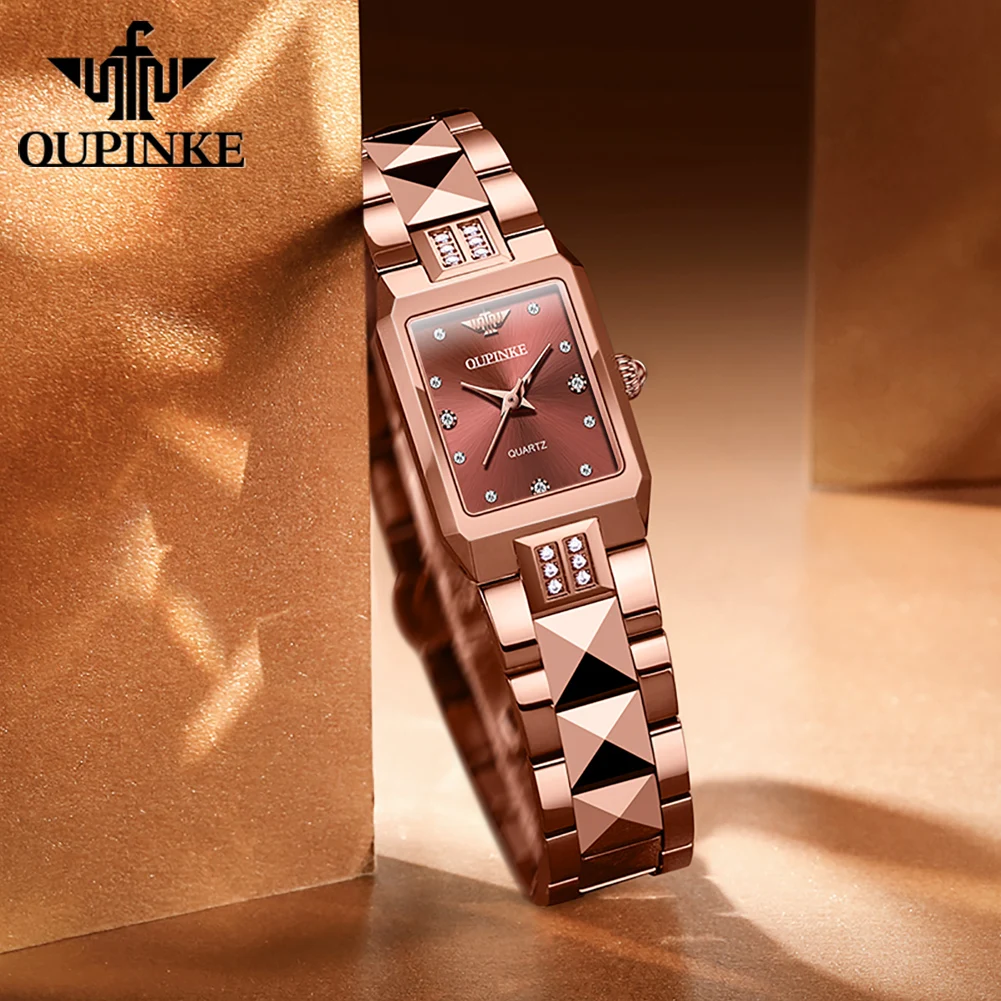 OUPINKE Luxury Watch For Woman Rose Gold Tungsten Steel Diamond Ladies Quartz Watch Waterproof Women Watches reloj para mujer