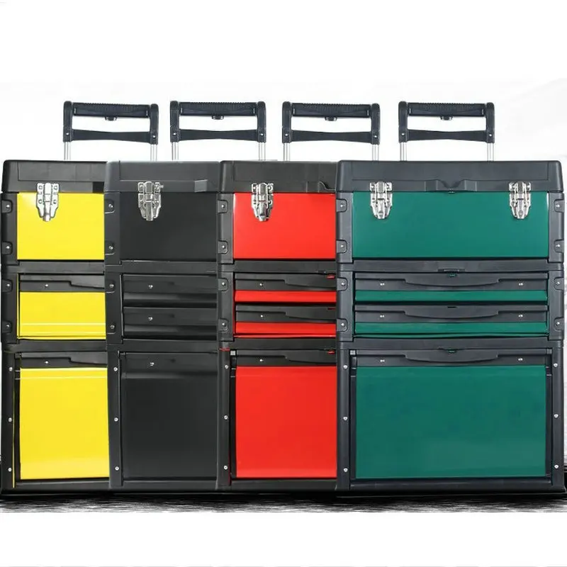 110L Multi Functional Three-layer Combination Pull Rod Toolbox - Mobile Hardware Tool Cart Storage Box for Maintenance Personnel