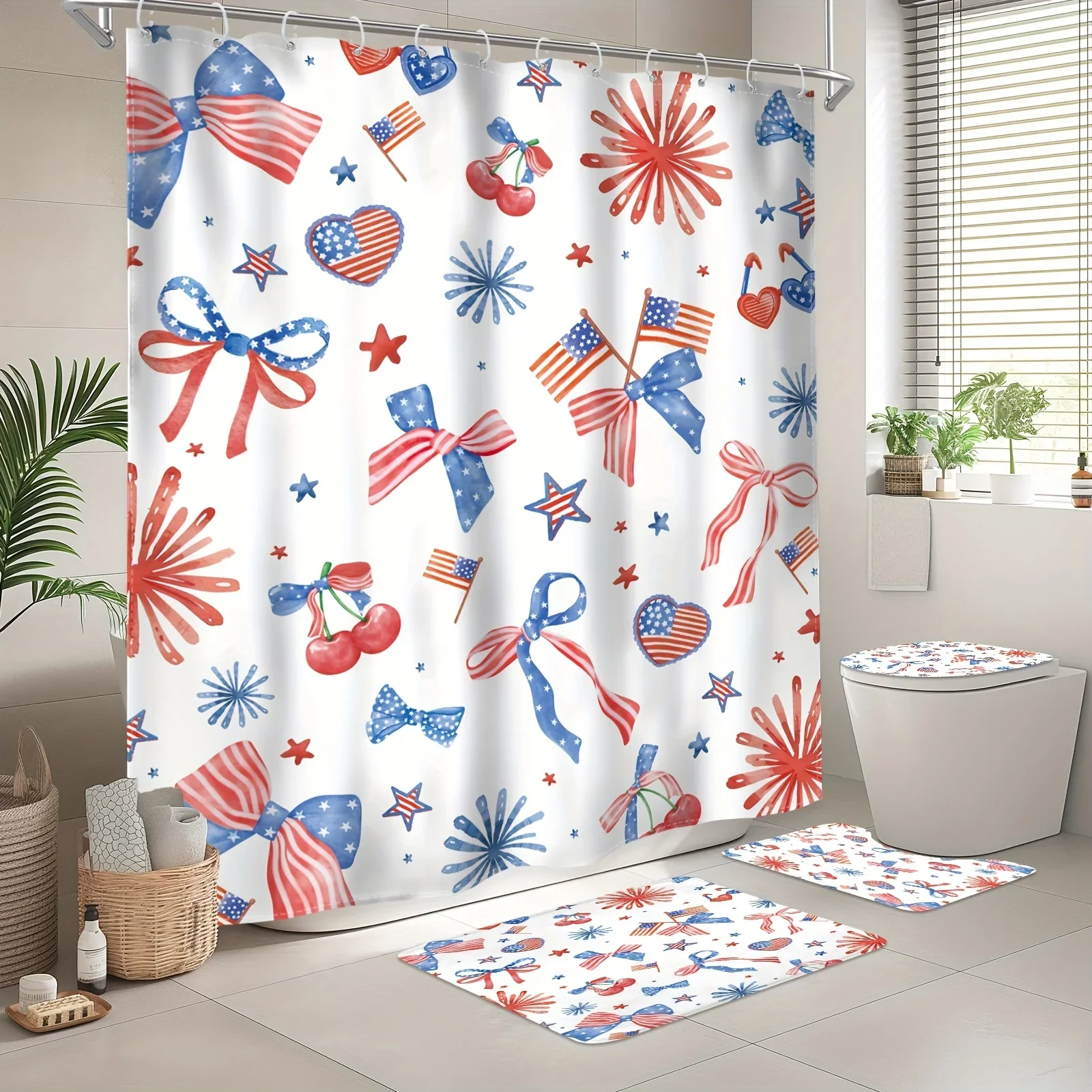 

Набор для ванной комнаты — набор для ванной комнаты с акварельным бантом и крючком, нескользящий напольный коврик для ванной комнаты, U-образный коврик для унитаза, коврик для сиденья для унитаза