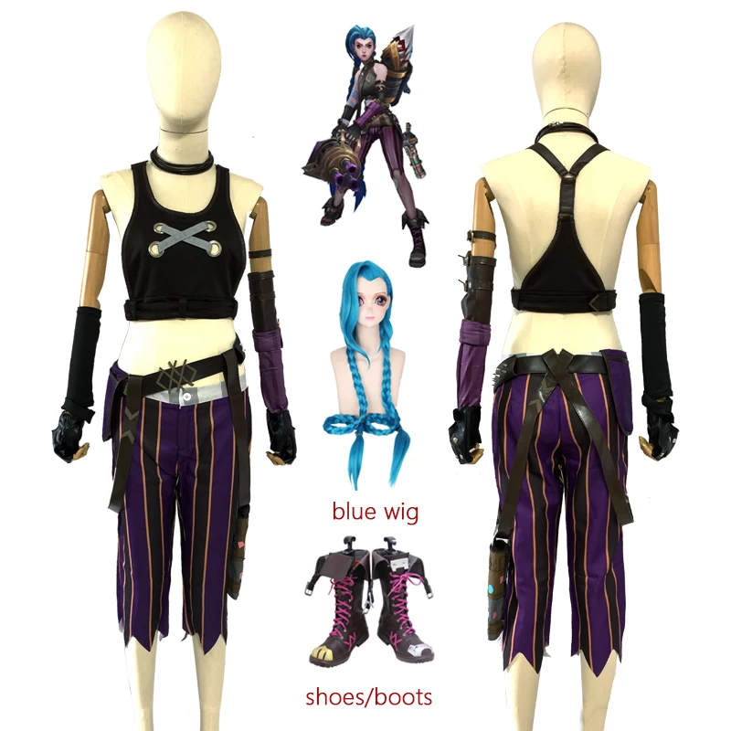 

Anime League Of Legends Arcane Jinx Cosplay Costume Sexy Women's LoL Crit Loli Jinx Outfit Wig Shoes Boots Carnival Game Uniform