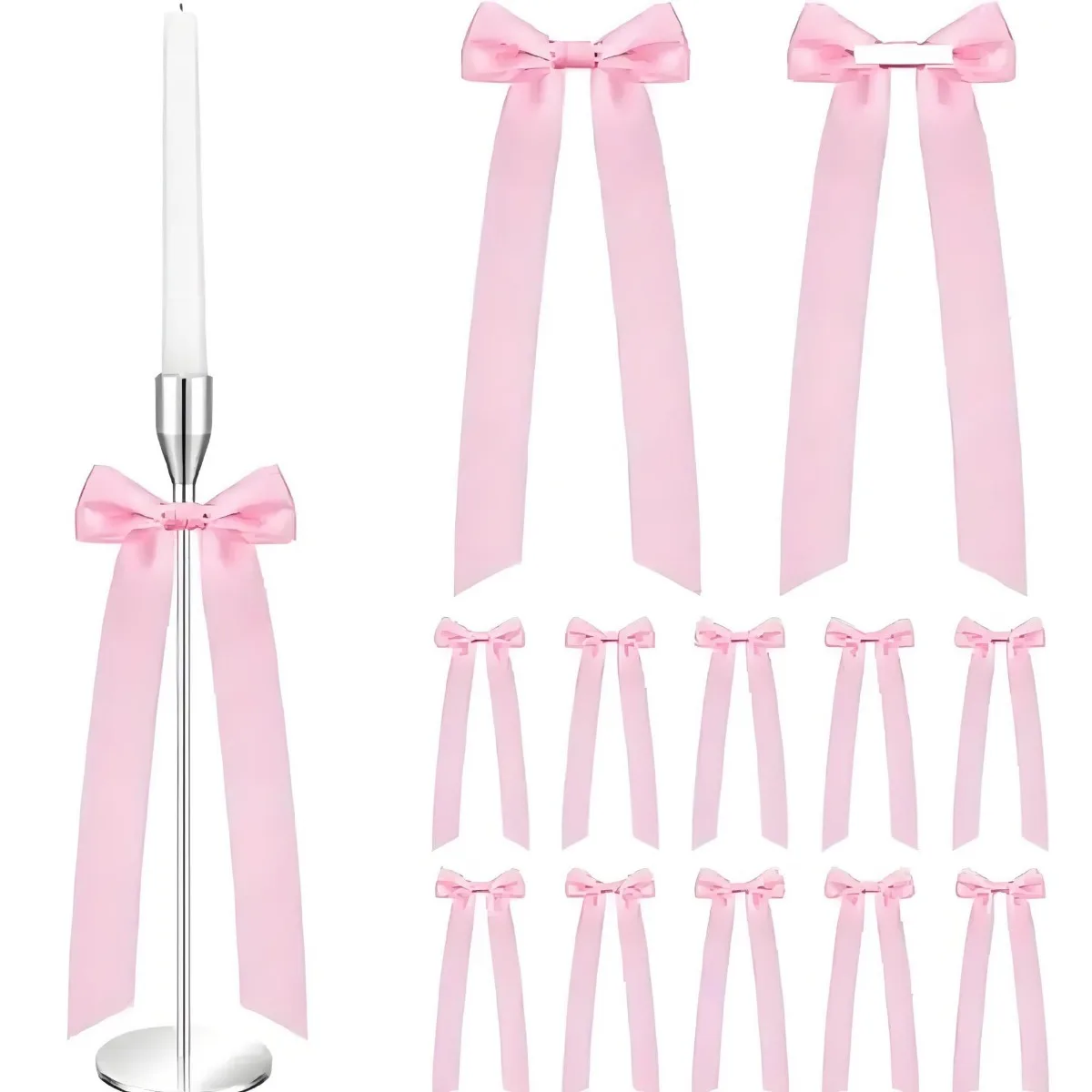 

12Pcs Pink Candlestick Bows Decor Large Coquette Bows for Table Adhesive Candle Holder Gift Wrapping Wedding Bridal Shower Party