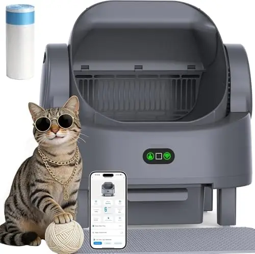 Automatic Litter Box, Open Top Large Self Cleaning Cat Litter Box for Multiple Cats, with APP Control/Multiple Safety
