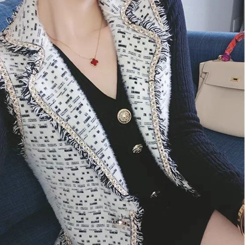 

Korean Fashion Tweed Loose Blazer Vest Women V Neck Casual Vest Jackets Coat Female Office Lady Tops White Y2k Clothing Q350