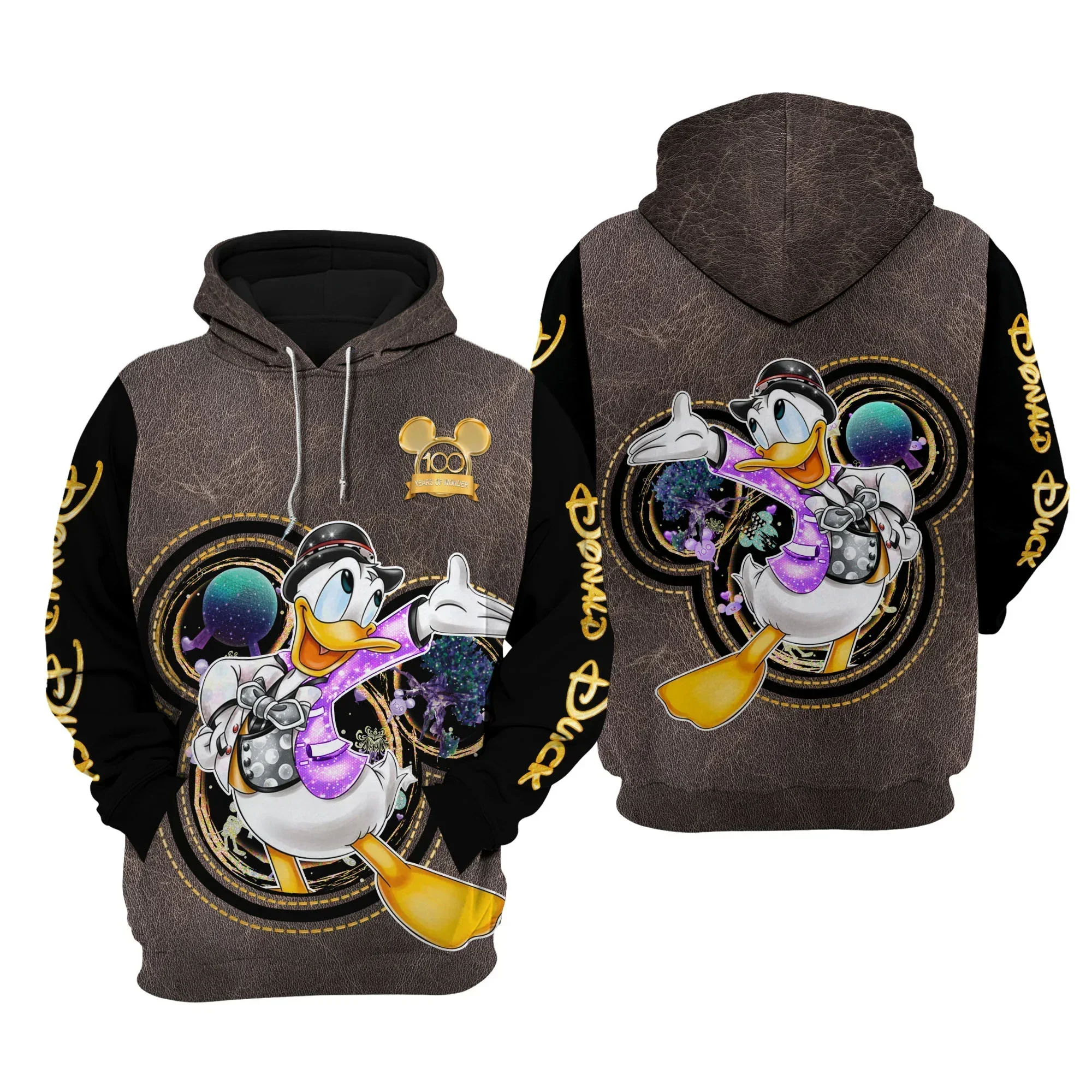 Disney-Sudadera con capucha para hombre y mujer, con estampado 3d a rayas de Pato Donald, sudadera informal con cremallera, ropa de calle Harajuku