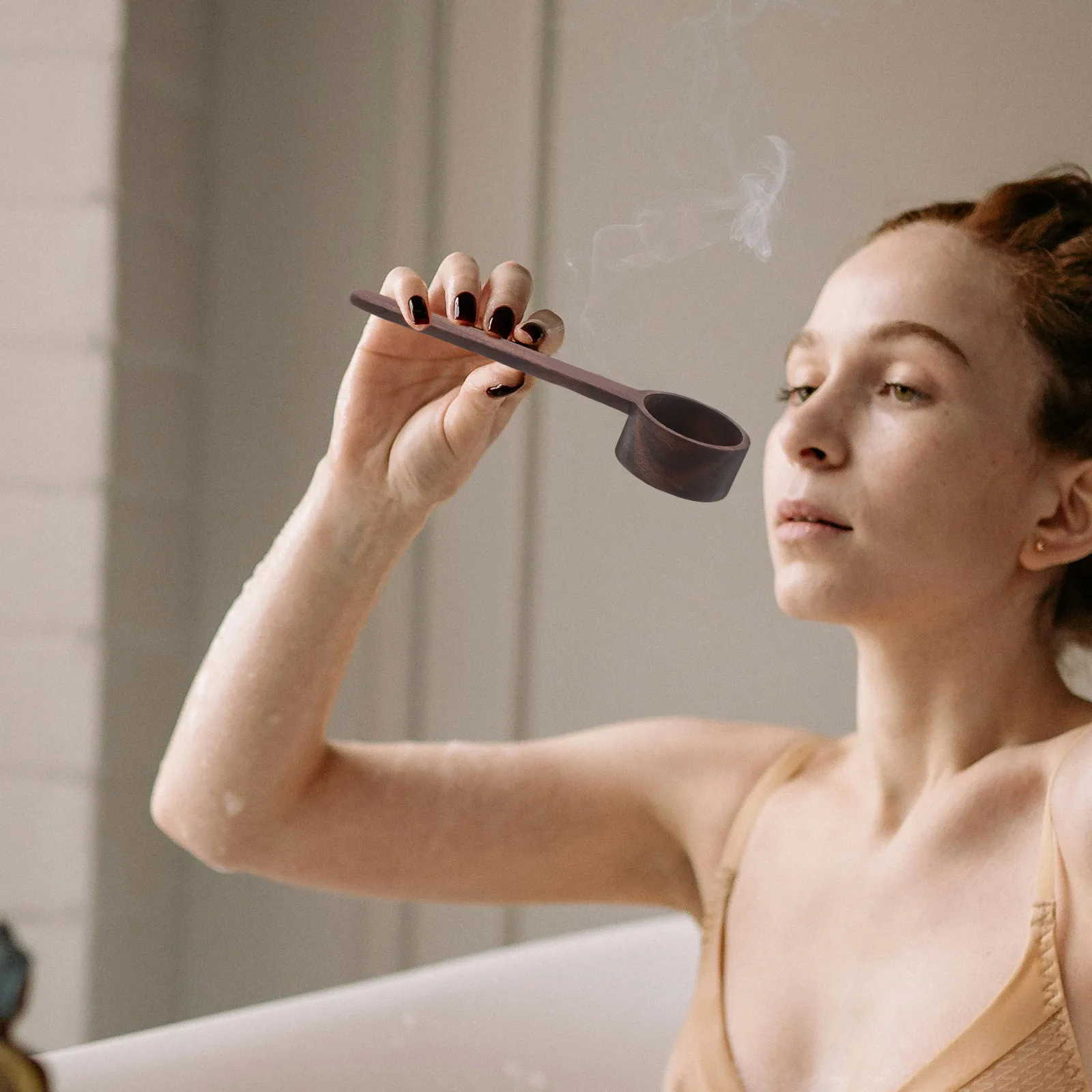 ملعقة ملح حمام خشبية بمقبض طويل، مغرفة خشبية طبيعية لتحريك تذويب الأملاح في المنزل، سبا الفندق، مغرفة خشبية، ملح