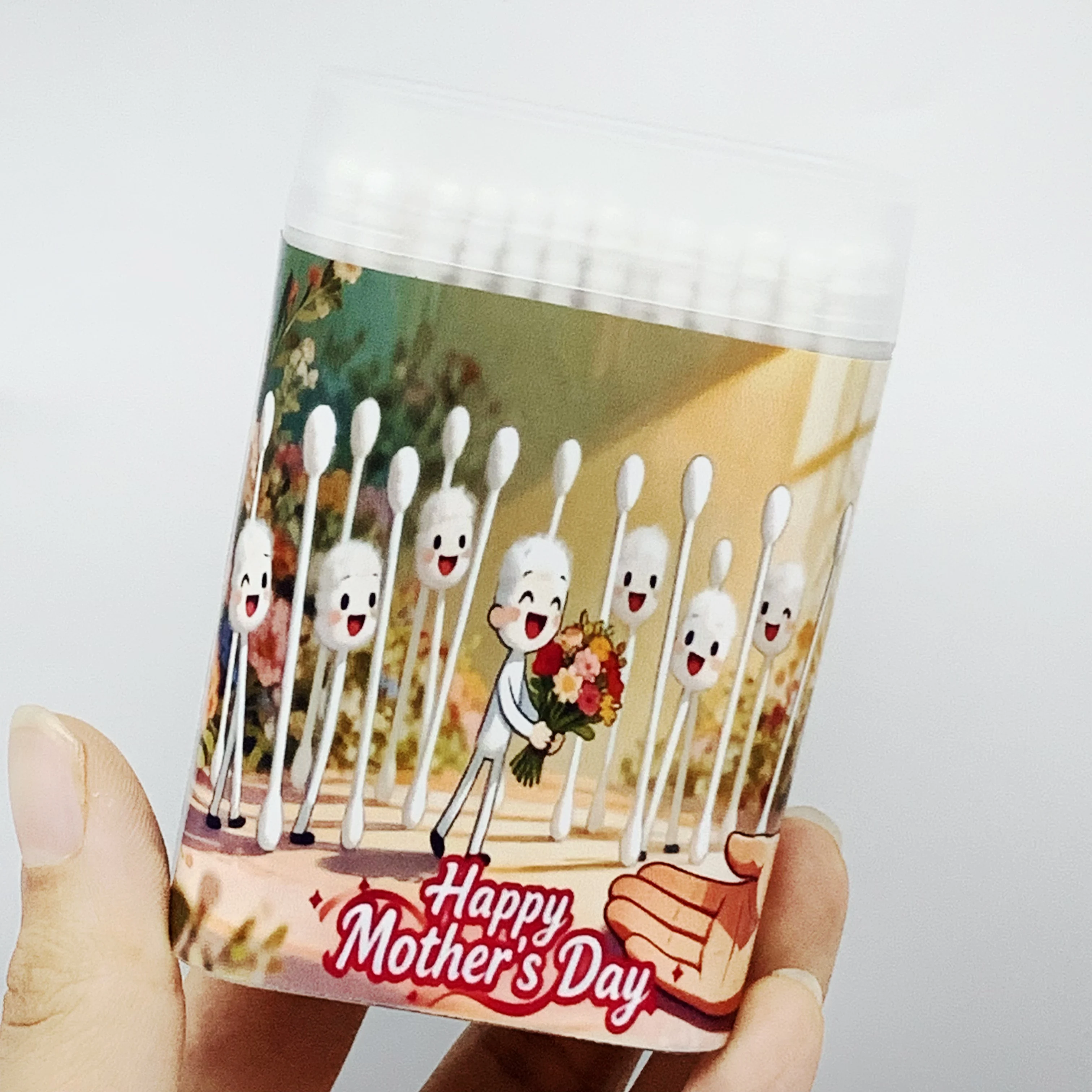 200 قطعة لغة الزهور بالامتنان مزدوجة الرأس الحلزون ملعقة أعواد قطنية عيد الأم أعواد قطنية دافئة هدية أعواد قطنية