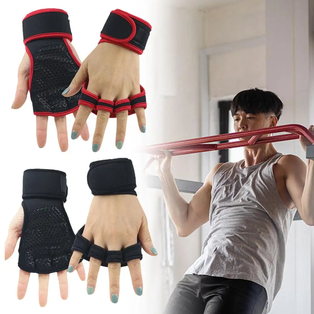 Halbfinger-Gewichtstrainingshandschuhe für Männer und Frauen, Fitness, Sport, Handgelenk, Handflächenschutz, Handschuhe, rutschfeste Fitnessstudio-Fahrradhandschuhe, Schwarz