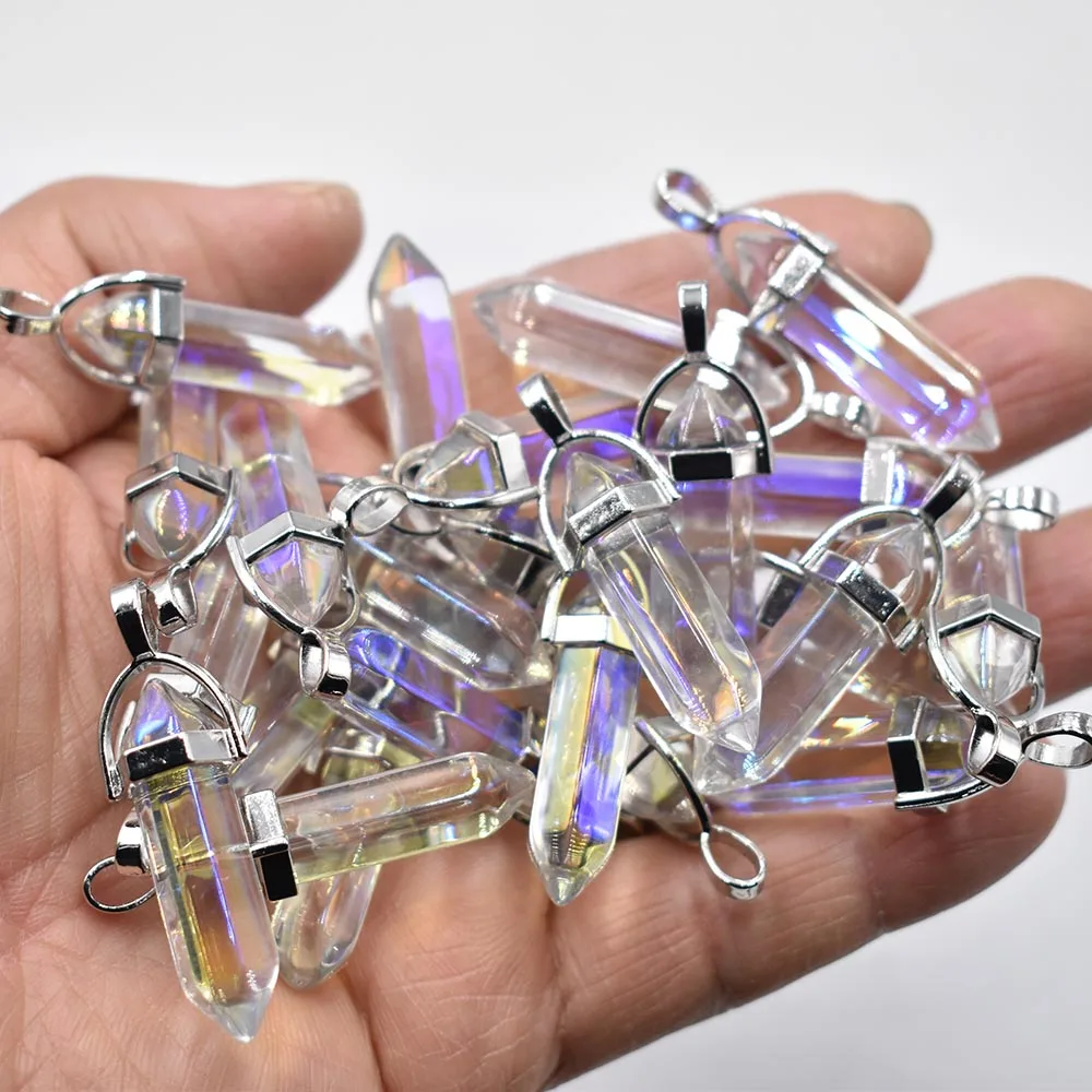 2022 New Fashion Good quality glass crystal pillar Point charm pendants for jewelry making 24pcs/lot Wholesale free shipping