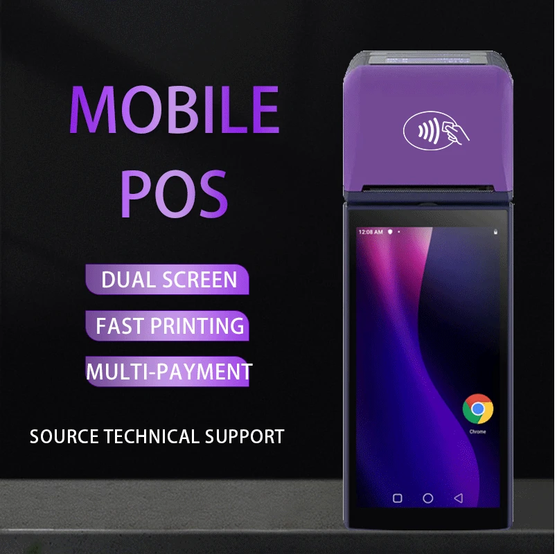 Mesin pembayaran portabel Android Pos sistem 4g Nfc, mesin Pos Android layar ganda genggam