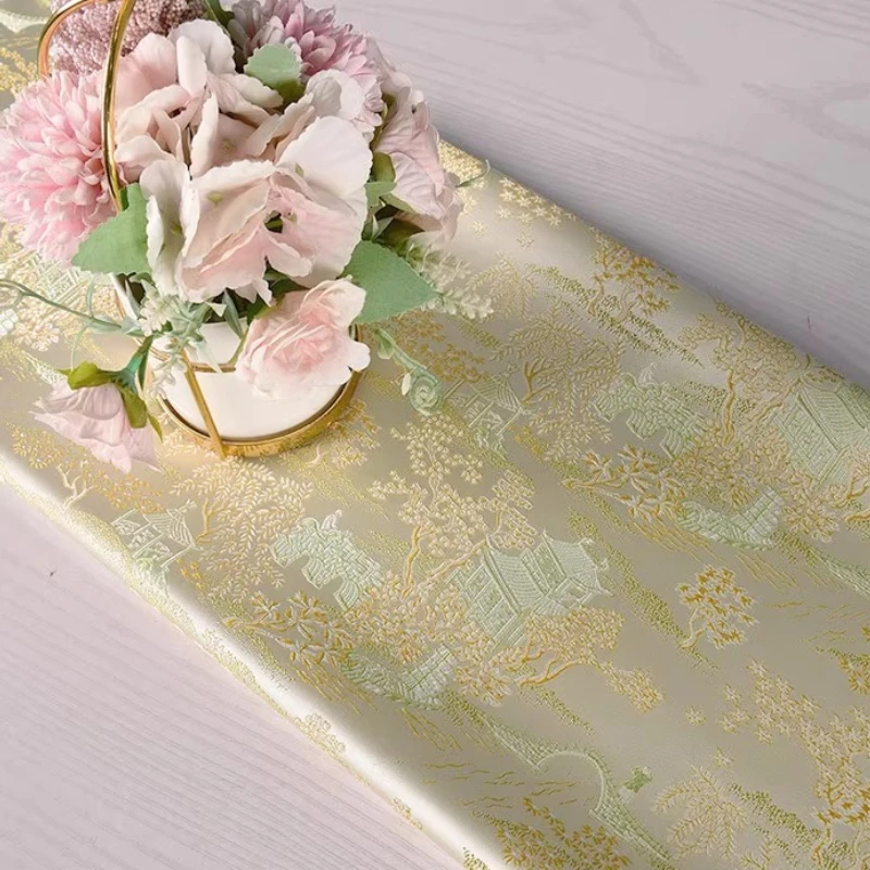 Chinese Style Riverside Scene Silk Brocade Fabric Handmade Home Garden Jacquard Song Dynasty Qipao Fashion Crafts Materials
