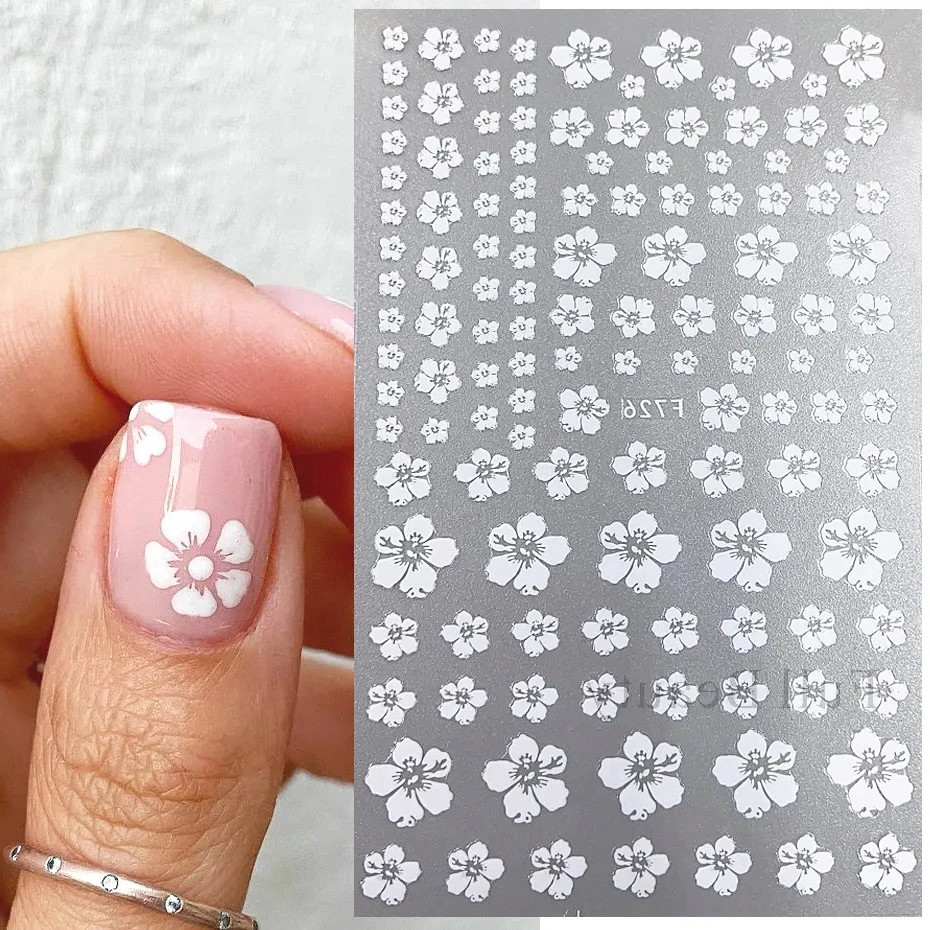 Cherry Blossom 3D Nail Stickers White Flower Petals Nail Art Decals Elegant Wedding Design Spring Sakura Manicure Slider Decor