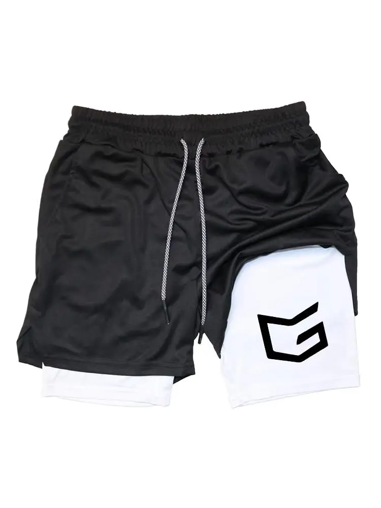 

Men's sports and leisure shorts, quick drying breathable 2-in-1 double-layer running fitness shorts