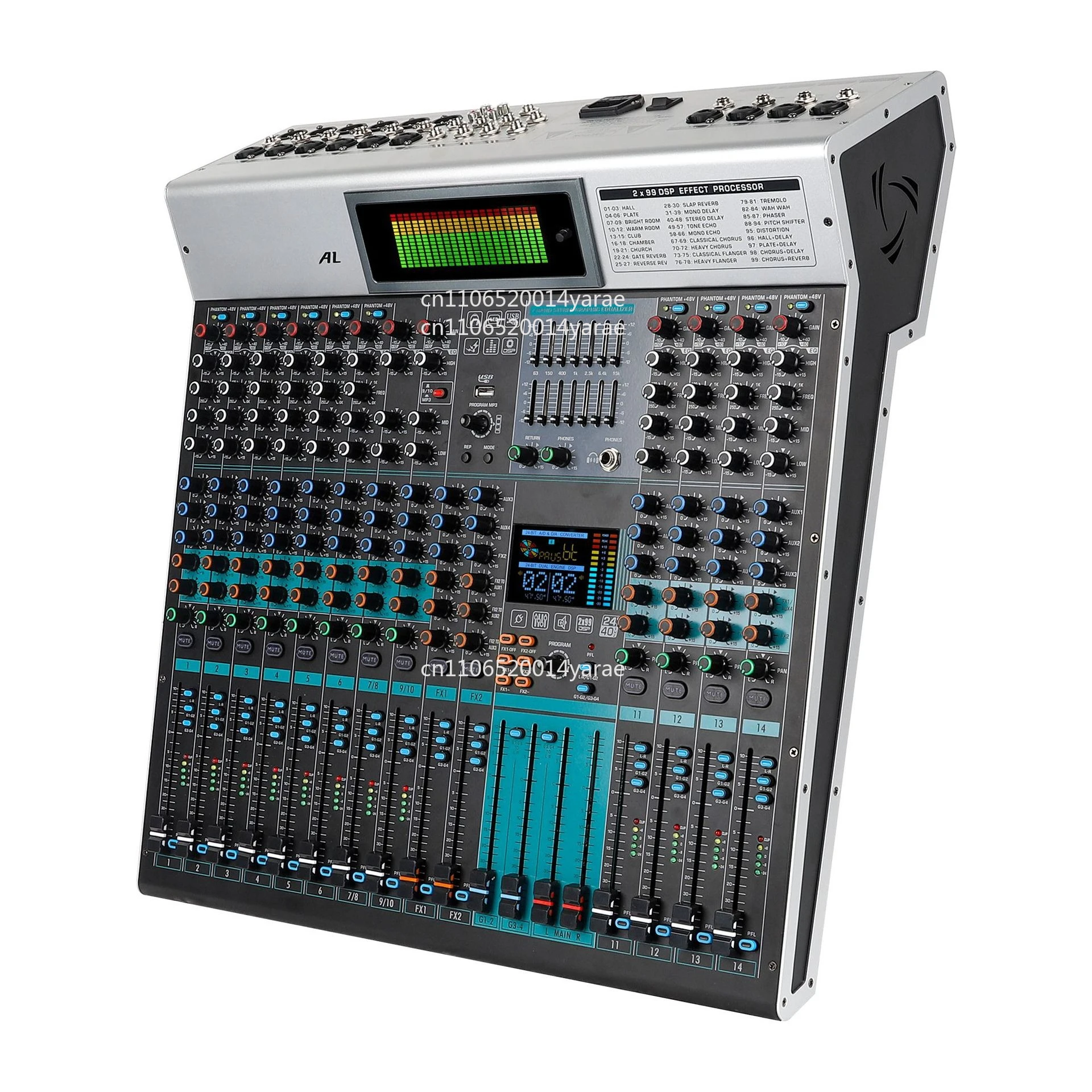 

Double Group Double Seven EQ 4AUX Double 99 Reverberation Effects 100 Stroke Fader New Mixing Console