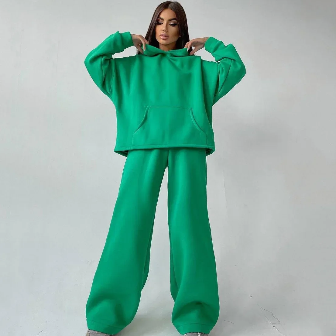 Women Two Piece Sets Pant Sets Hooded Loose Matching Sets Sweatshirts Hoodies Splice Autumn Winter Tracksuit Long Pants Set