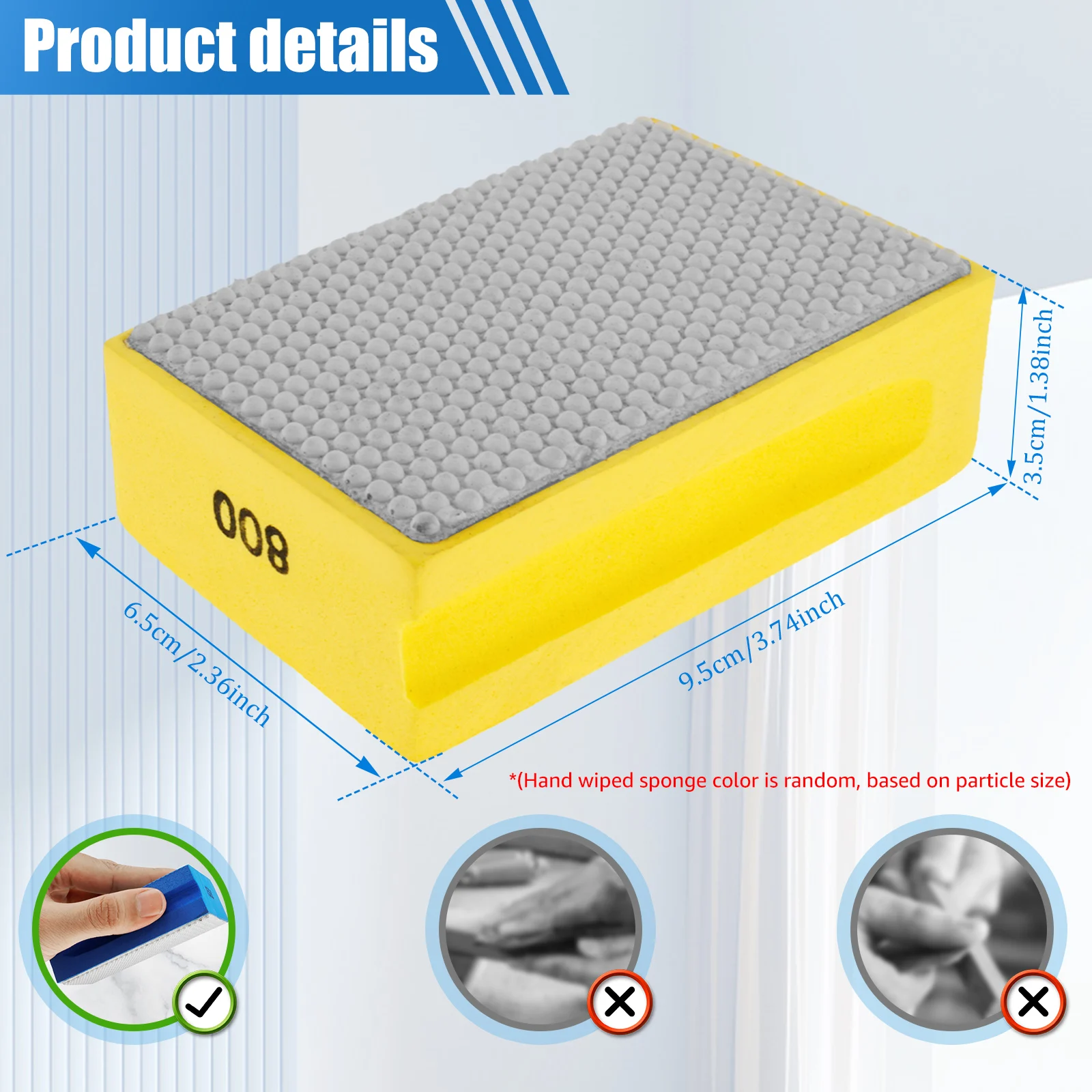 7/4PCS Diamond Hand Polishing Pads 60-3000 Grit  Abrasive Grinding Block Pad Wet  Dry Sanding Block with Sponge for Glass Tile