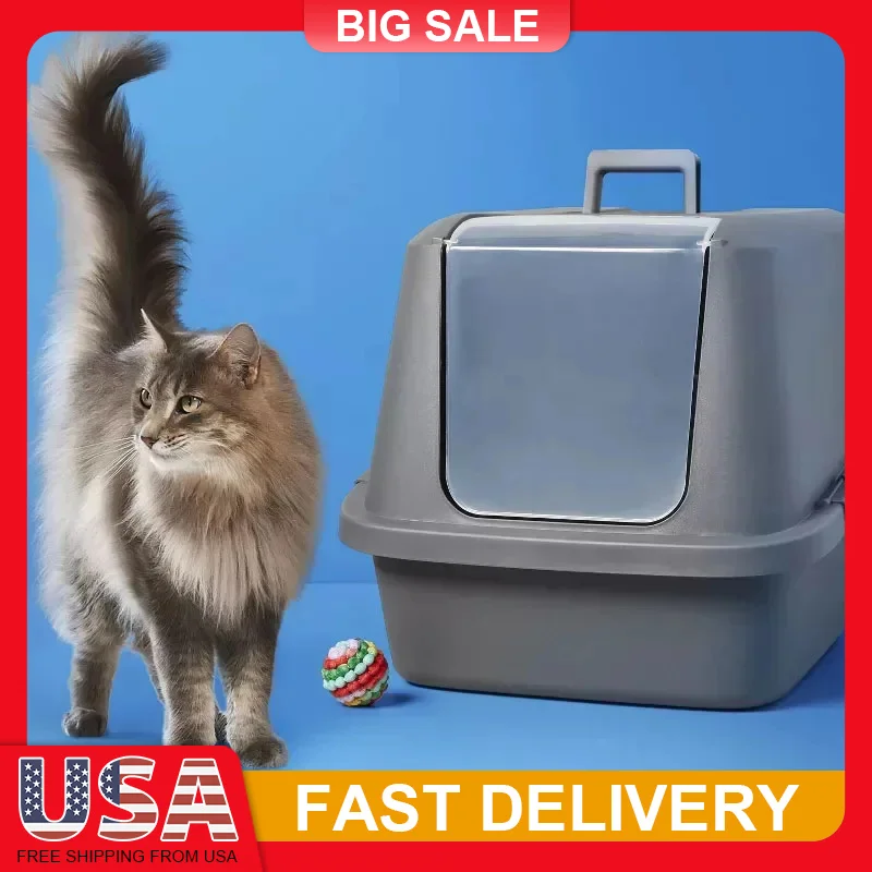 

Enclosed Cat Litter Box XL Large BPA Free Plastic with Lid and Side Buckles Odor Control Easy Clean Pet Litter Pan