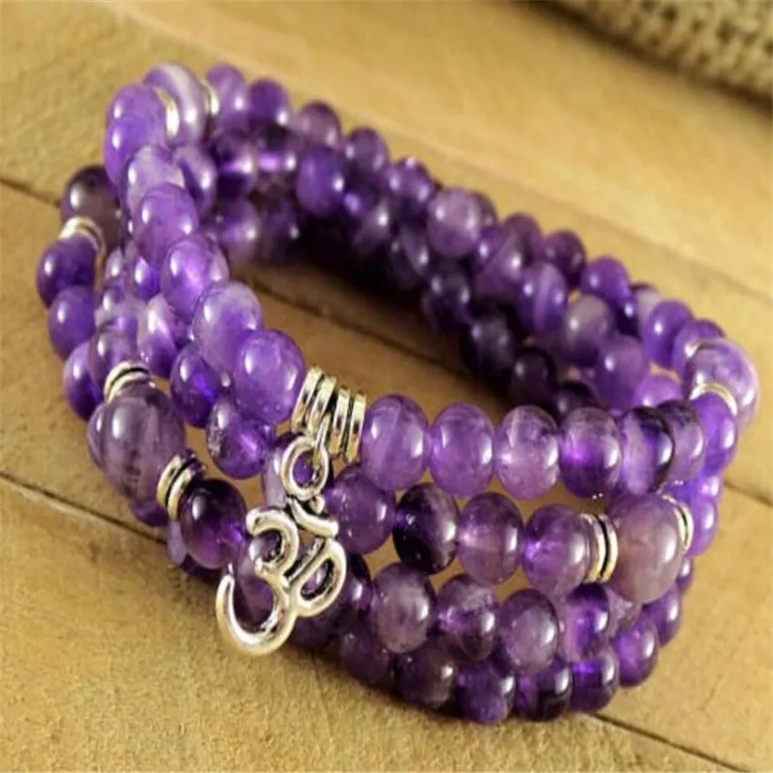 

6mm Amethyst Gemstone 108 Bead Mala Bracelet Pendant Eco-friendly Fashionistas Link Unique Wrap Trendy Custom Cuff Contemporary