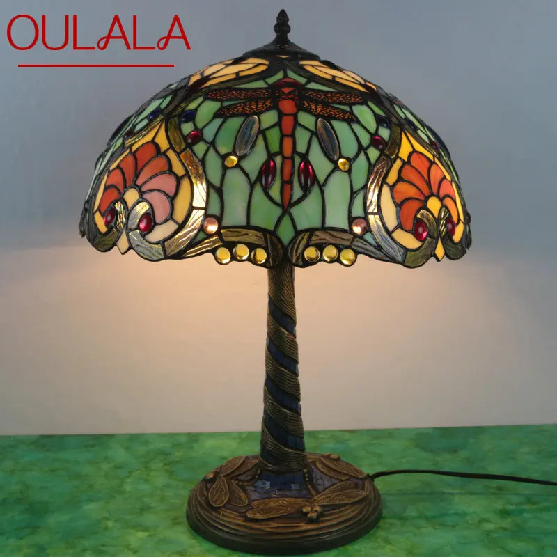 

OULALA Tiffany Glass Table Lamp LED Creative Retro Dragonfly Desk Light Fashion Decor For Home Living Room Bedroom Bedside