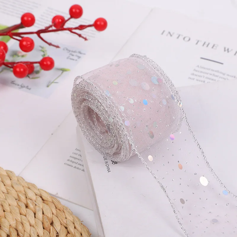 100 Yards 55MM Silver Thread Edge Sequin Colorful Dots Yarn Ribbon DIY Crafts Handmade Accessories Material Skirt Gift Wrapping