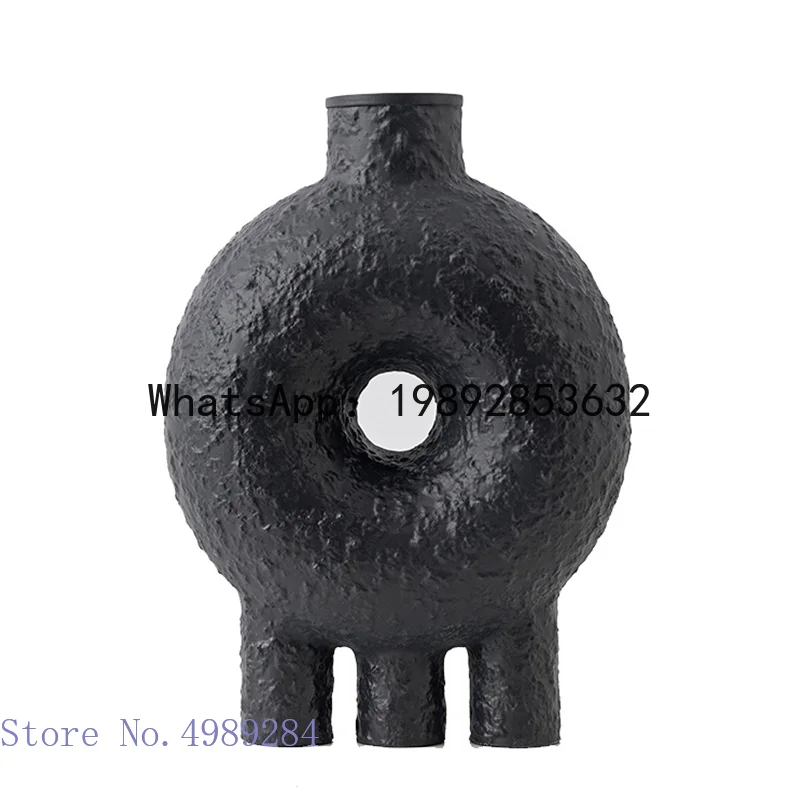 Ceramic Vase Geometry Circle Black and White Texture Abstract Floral Handicraft Ornaments Modern Home Decoration Flower Vase