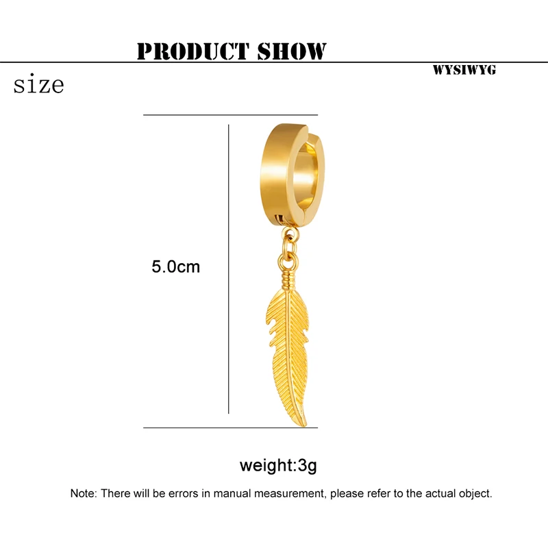 Trend Stainless Steel Feather Ear Clip For Man Women Korean Fashion Design Leaf Hoop Earrings Punk On Drop Piercing Ear Jewelry