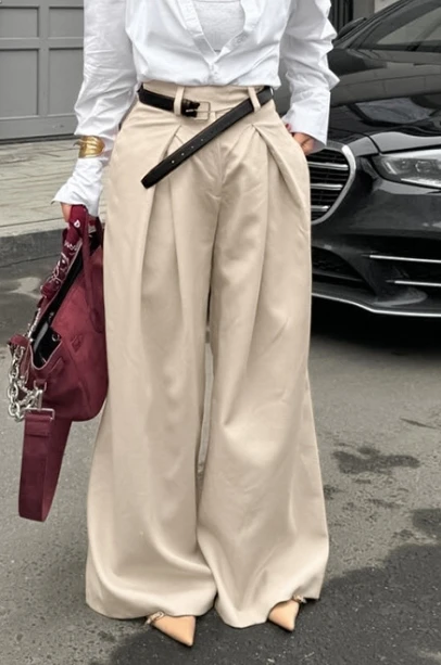 

2025 Autumn Fashion Women's Pants Khaki Design High Waisted Temperament Floor Length Casual Pants