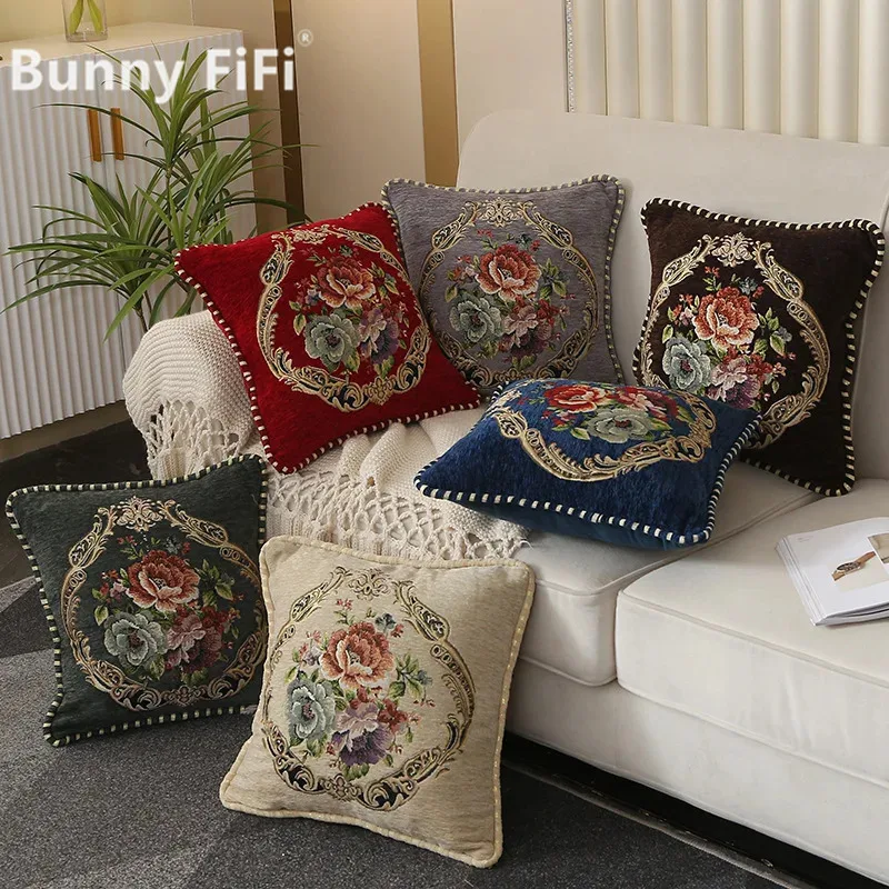

Чехол для подушки в народном стиле с цветами 45x45 см, жаккардовые украшения с вышивкой для дома, наволочки с окантовкой, декоративные подушки для кровати