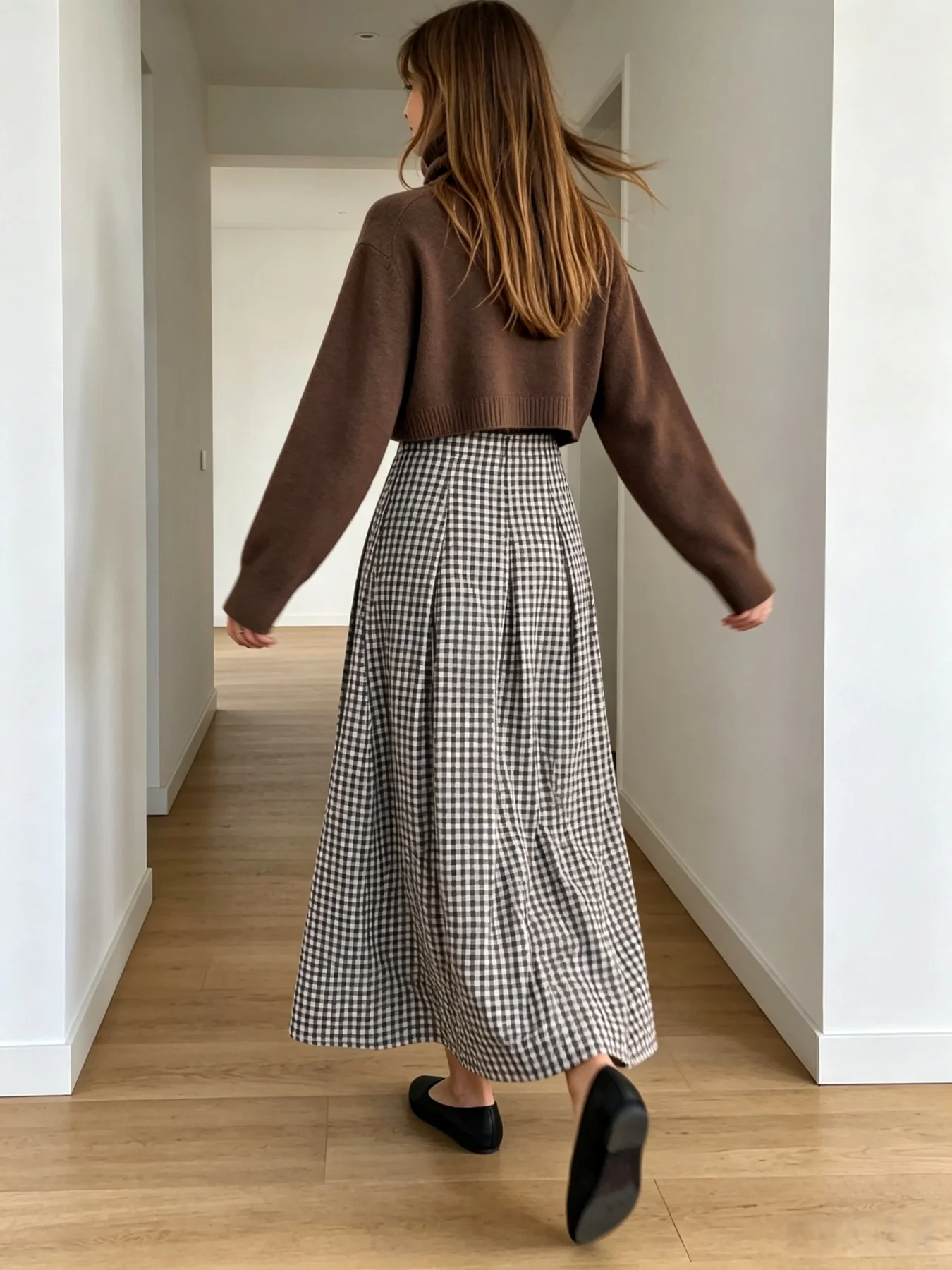 Women Spring Autumn Plaid Midi Skirt,High Waist Pleated A‑Line Long Skirt,Vintage Checkered Flowy Swing Skirts