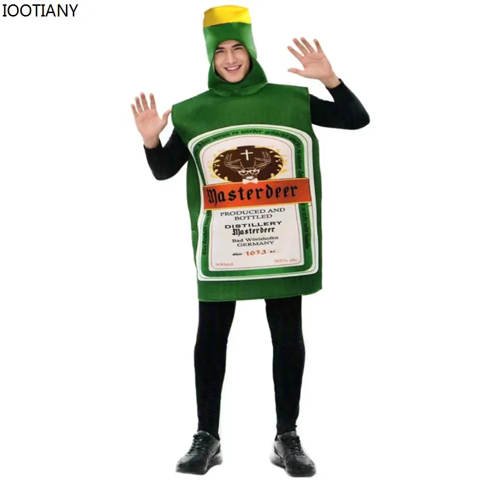 CosplayAdult مضحك زجاجة بيرة دور اللعب زوجين زي هالوين مركب الإسفنج البيرة الملابس كرنفال حفلة تنكرية Jumpsu