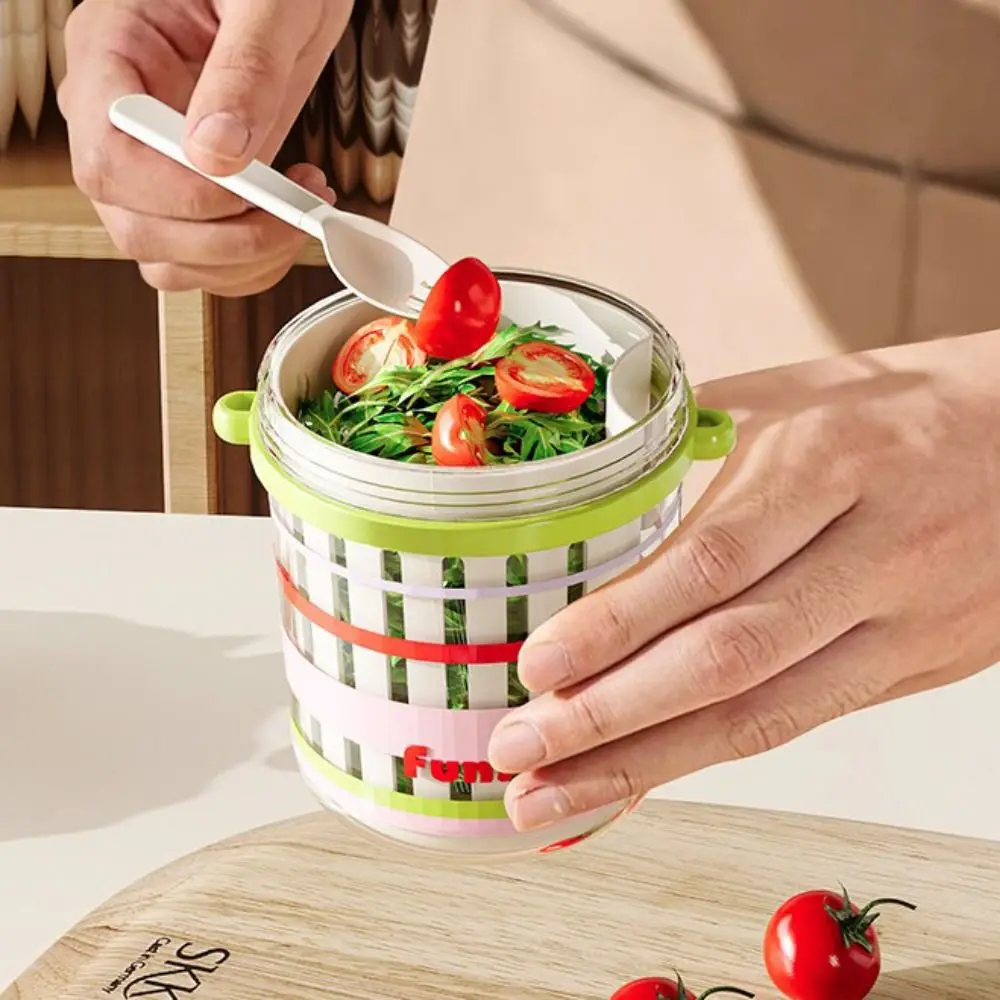 

Tableware Double Layer Salad Cup Dopamine Leakproof Fruit Drain Cup Plastic with Fork Food Container School