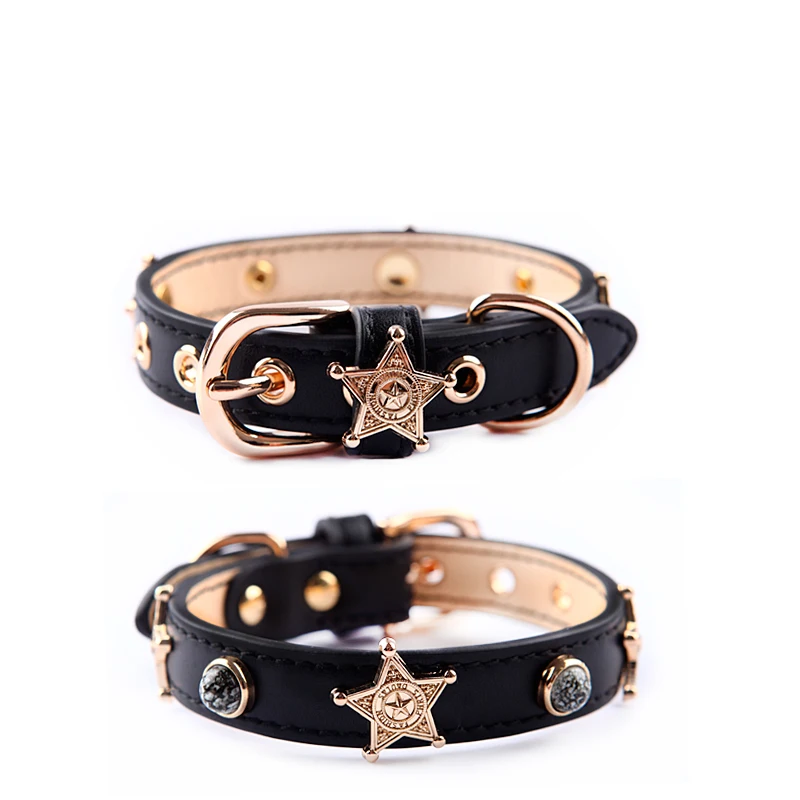 

Star Charm Dog Collar Designer Genuiner Leather Pet Cat Collar Necklace Dog Accessories Dog 100% Handmade Puppy Small Dog Collar