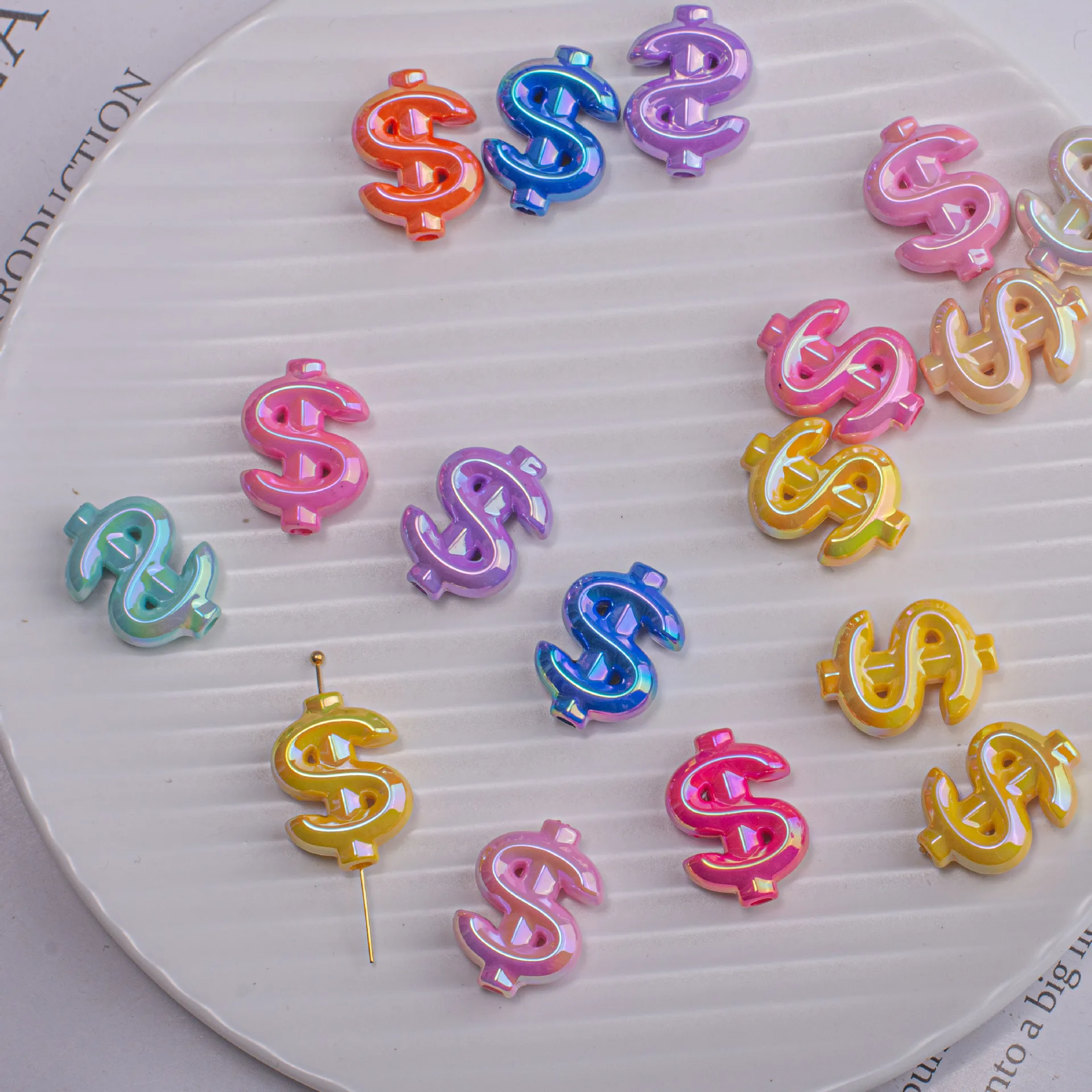 DIY Jewelry Findings AB Colors Acrylic US Dollars Logo Acrylic Beads Fit Bracelet Necklace Earring Ornament Decor 100pcs 22*16mm