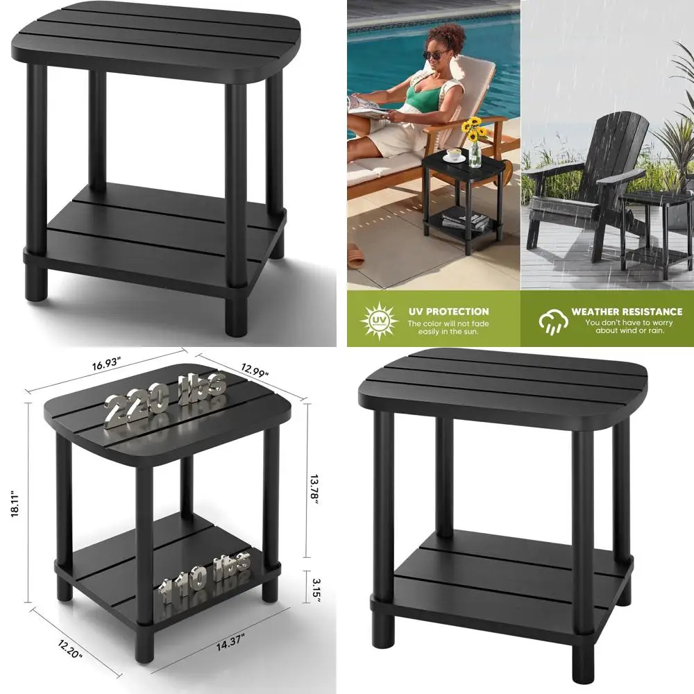 

Weatherproof 2-Tier Outdoor Side Table, Ideal for Patio, Pool, Porch, and Backyard