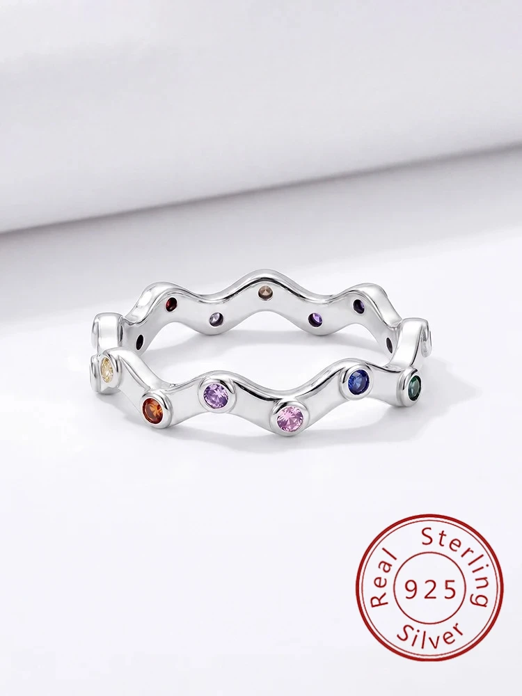 925 Sterling Silver Sparkling Delicate Rainbow Colour Zircon Ring For Women Engagement Wedding Fashion High Quality Fine Jewelry