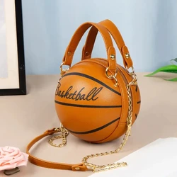 Women Shoulder Bag PU Leather Chain Basketball Bag New Letter Print Teenagers Handbag Fashion Crossbody Bags Female