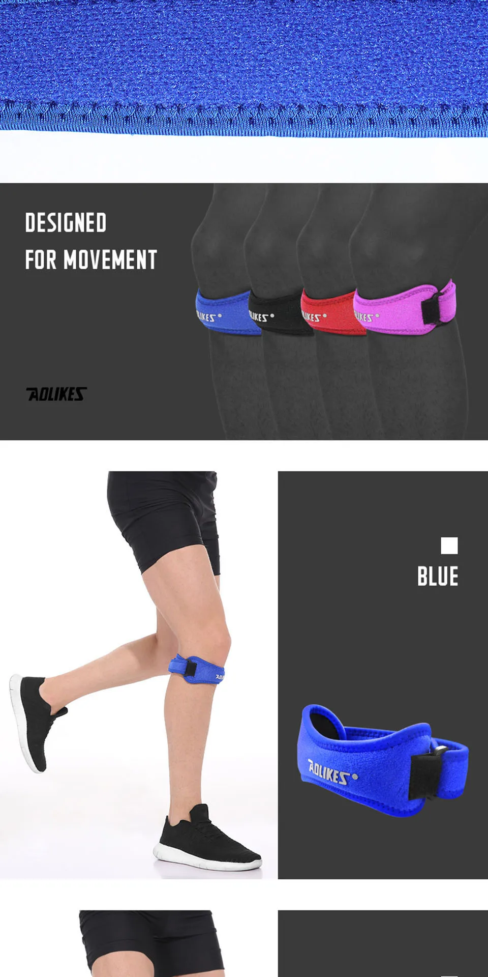 1PCS Einstellbare Knie Patellasehne Unterstützung Strap Band Knie Unterstützung Klammer Pads für Laufen Basketball Outdoor Sport – Detail 6