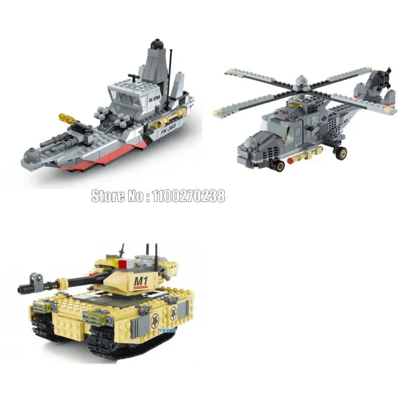 29042-29044 Military M1 Tank Frigate Owl Helicopter Aircraft Warship Battleship Army Weapon Boy Building Block Toy Kids