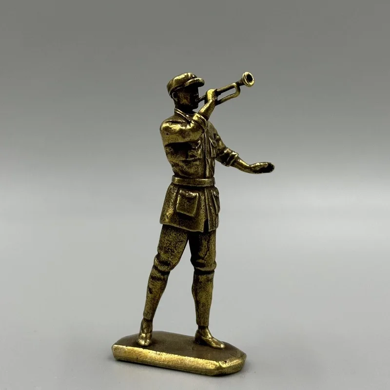 Red Army Ornament Antique Soldier Statue Collectible Bronze Decoration Brass