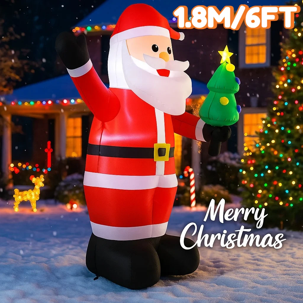 

1,8 м/6 футов Санта-Клаус держит украшение для рождественской елки, домашние надувные игрушки со светодиодной подсветкой, рождественский орнамент для двора, вечерние украшения «сделай сам»