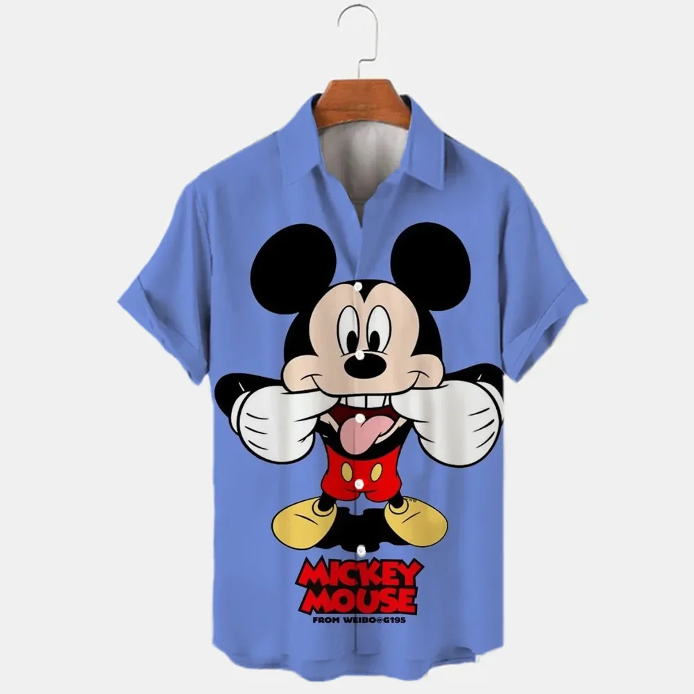 Disney Summer 3D Shirts Men's Disney Mickey Mouse Hawaiian Shirts Street Tops Cute Cartoon Shirts Men's Casual Fashion Shirts