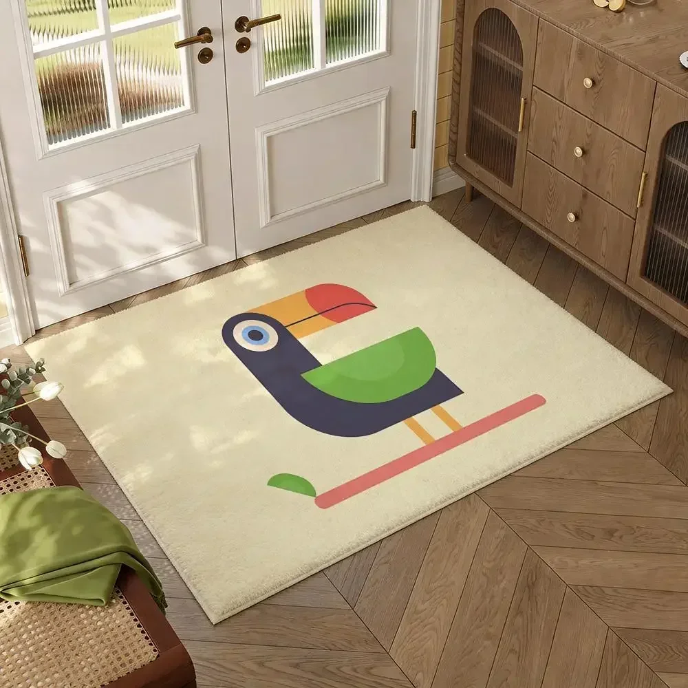 Minimal Geometric Parrot Floor Mat Soft Thickened Flannel Door Mat Non-Slip Living Room Rug Home Decor