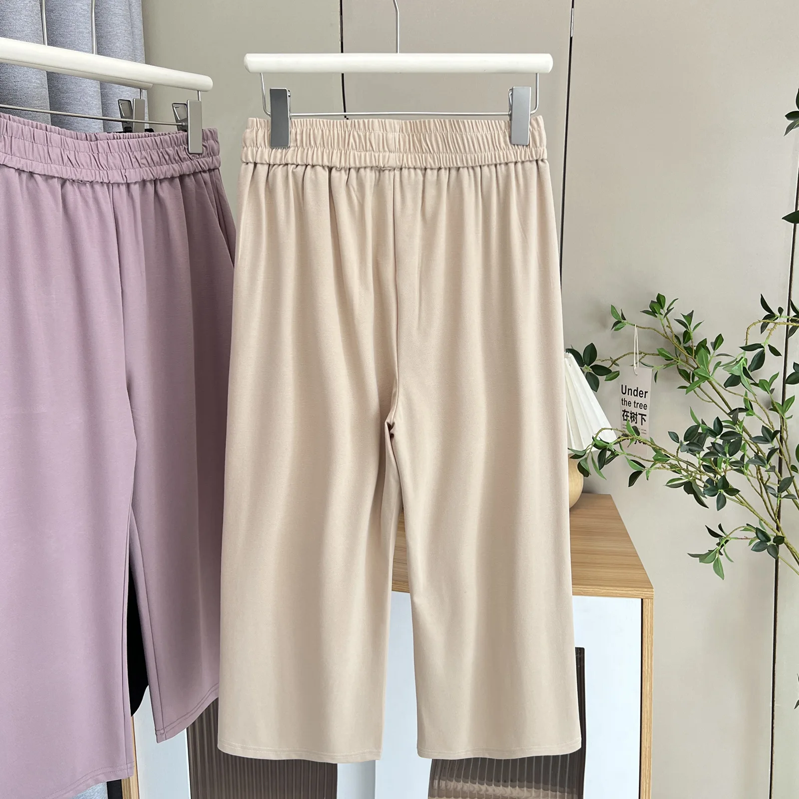 100KG Summer Capri Pants New Casual Simple And Thin Chinlon Plus Size Women's Straight Pants