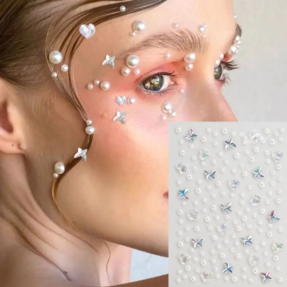 3D Dazzling Face Rhinestone Sticker Aurora Iridescent Transparent Rhinestone Sticker Heart Shape Round Shape