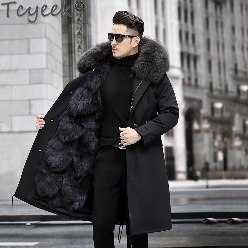 Tcyeek Raccoon Fur Collar 2023 Warm Detachable Fox Fur Liner Parka Fur Jackets Men Clothing Fashion Winter Men's Jacket M-6XL